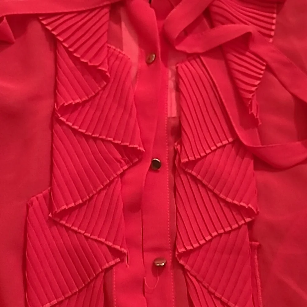 Zara Red Ruffled Blouse - Picture 2 of 5